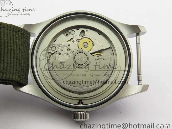 MIROTIME 0325 Fashionable Pilot IW326801 SS MK 1:1 Best Edition Black Dial on Green Nylon Strap MIYOTA 7122